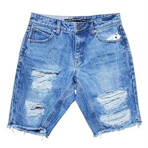 Volcom Brand Jeans Womens Bermuda Blue Distressed Denim Shorts Size 26 NWT